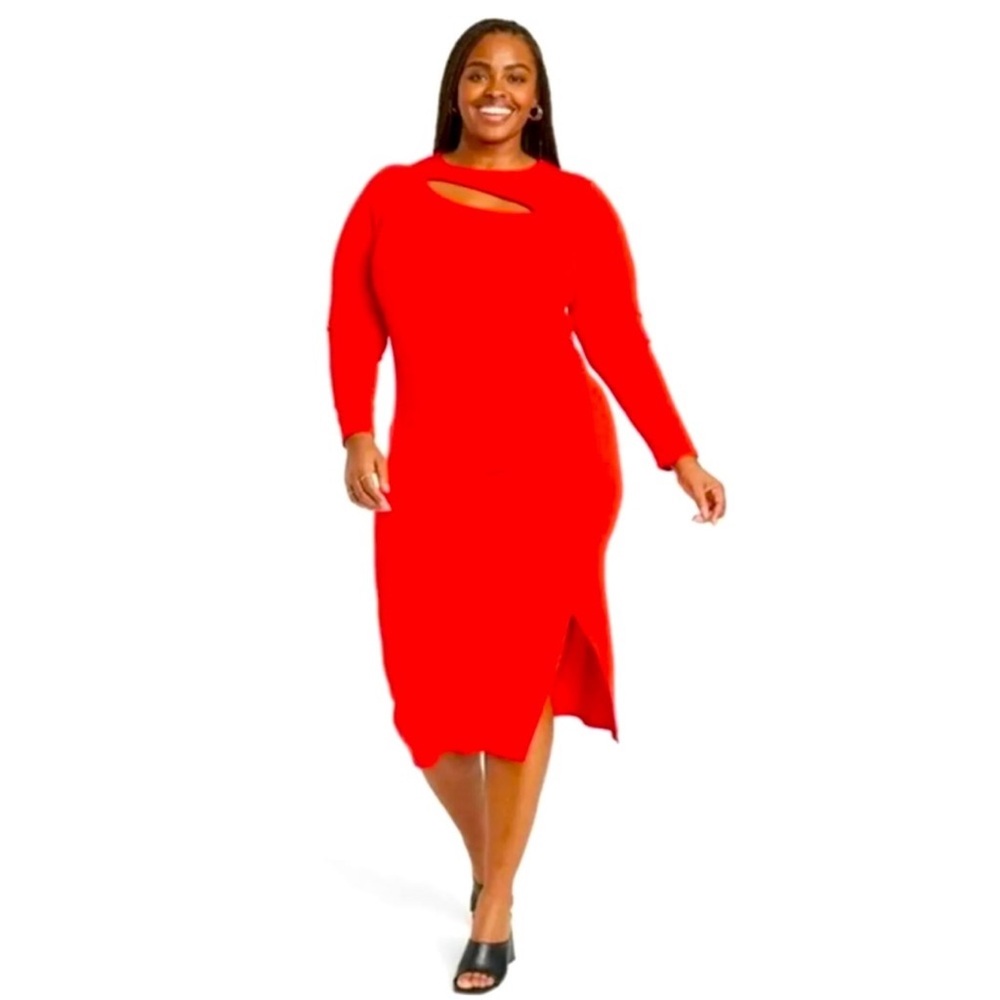 NWT AVA & VIV LONG SLEEVE RED RUCHED DRESS 3X